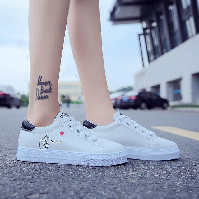 Lace-up White Shoes Pu Leather Solid 