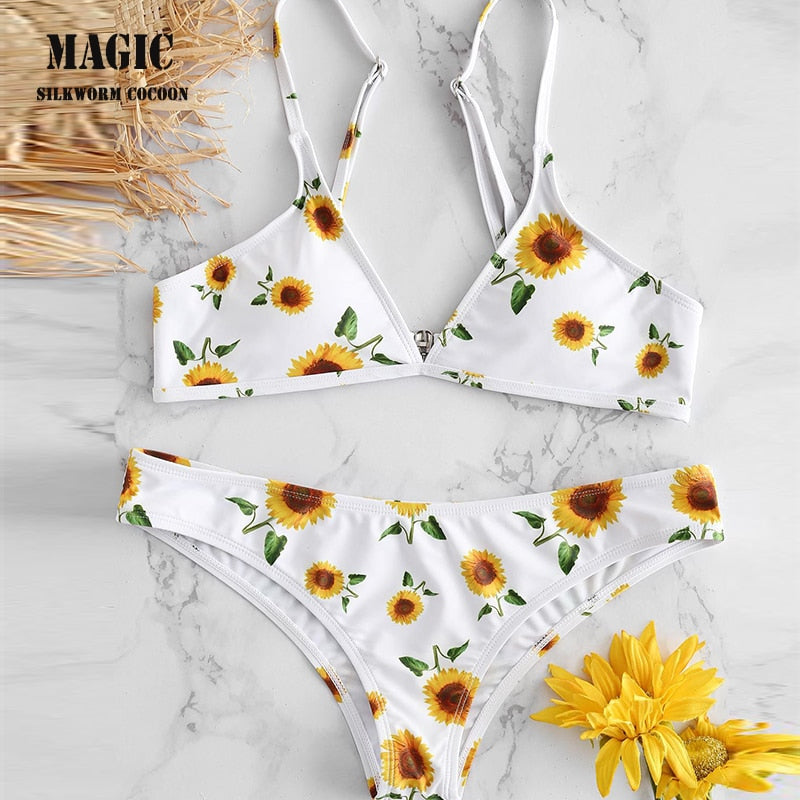 sunflower print swimsuit