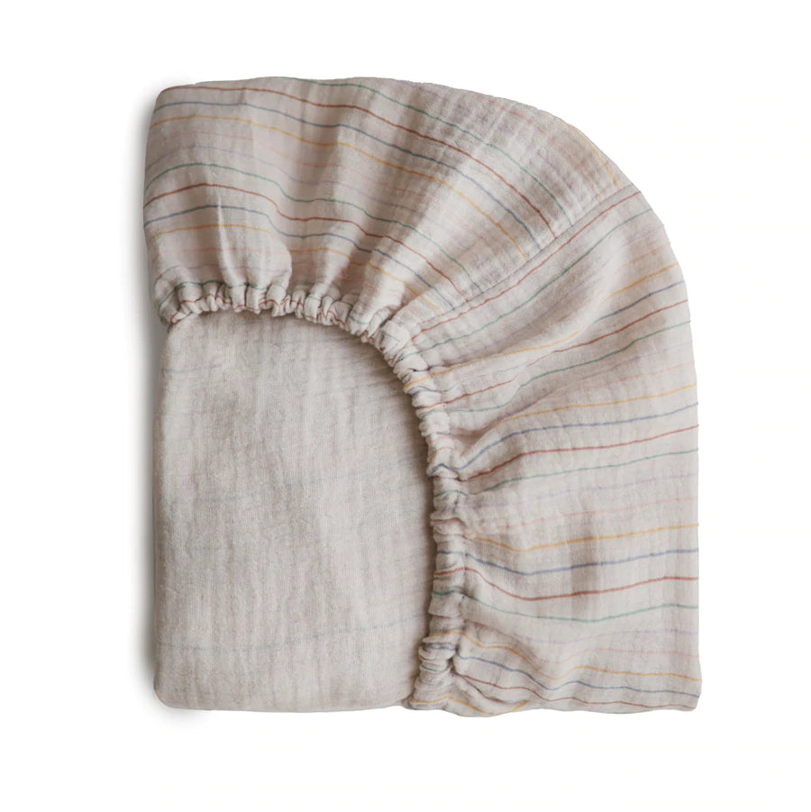 retro stripes muslin fitted cot sheet