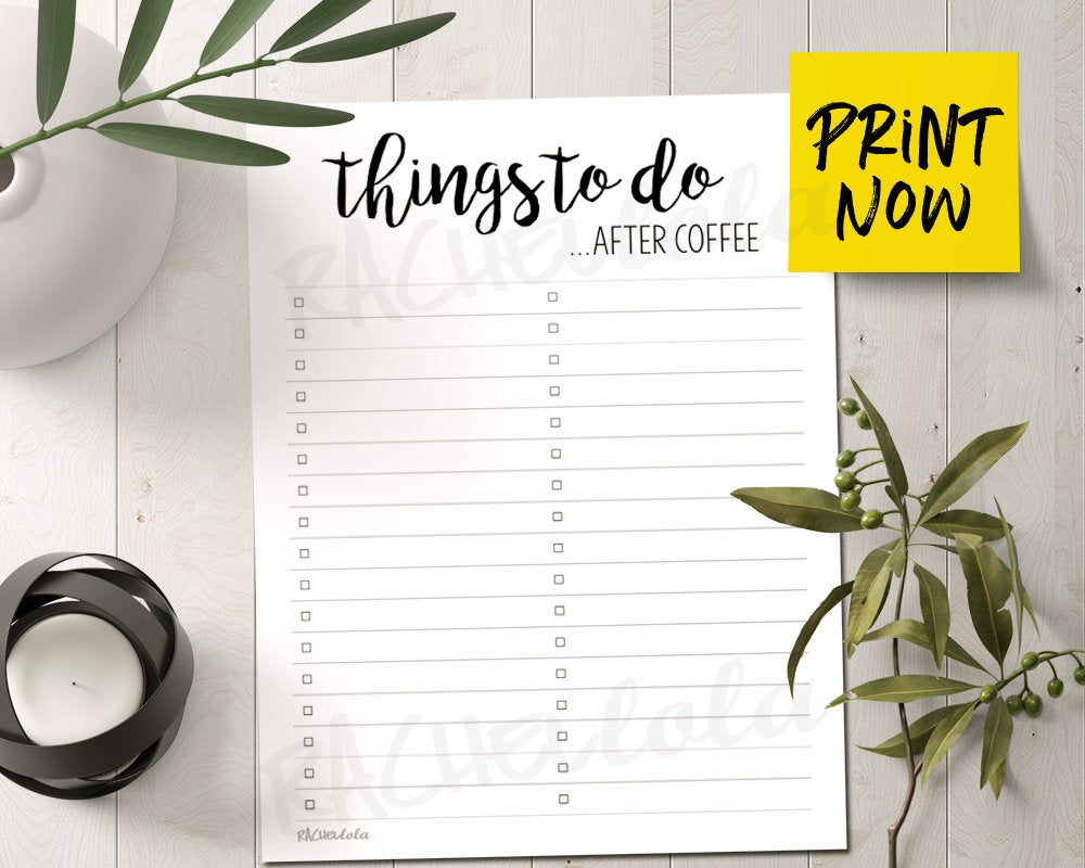 Printable to do list template, Funny, After coffee, Procrastinator, Modern,  Black and White planner, Letter size PDF, Digital download Intended For Blank To Do List Template