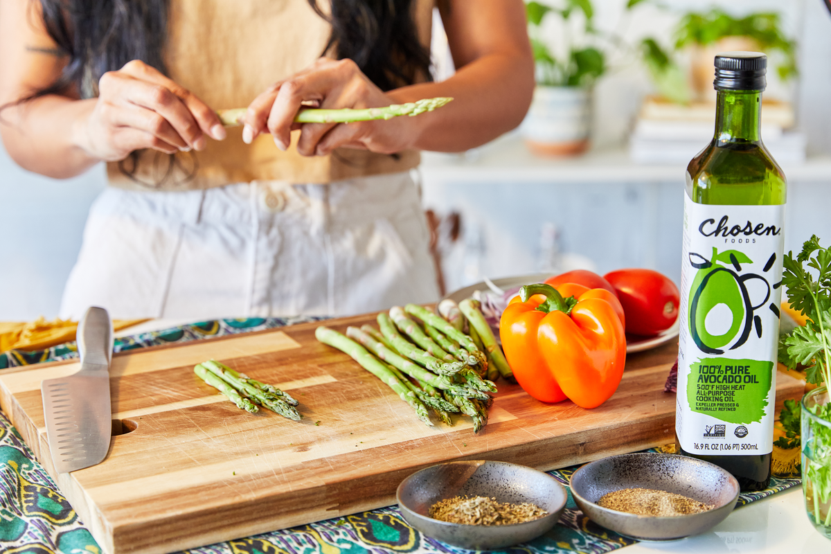 Chosen Foods Avocado Oil is great for cooking with veggies and is compatible with any spices. 