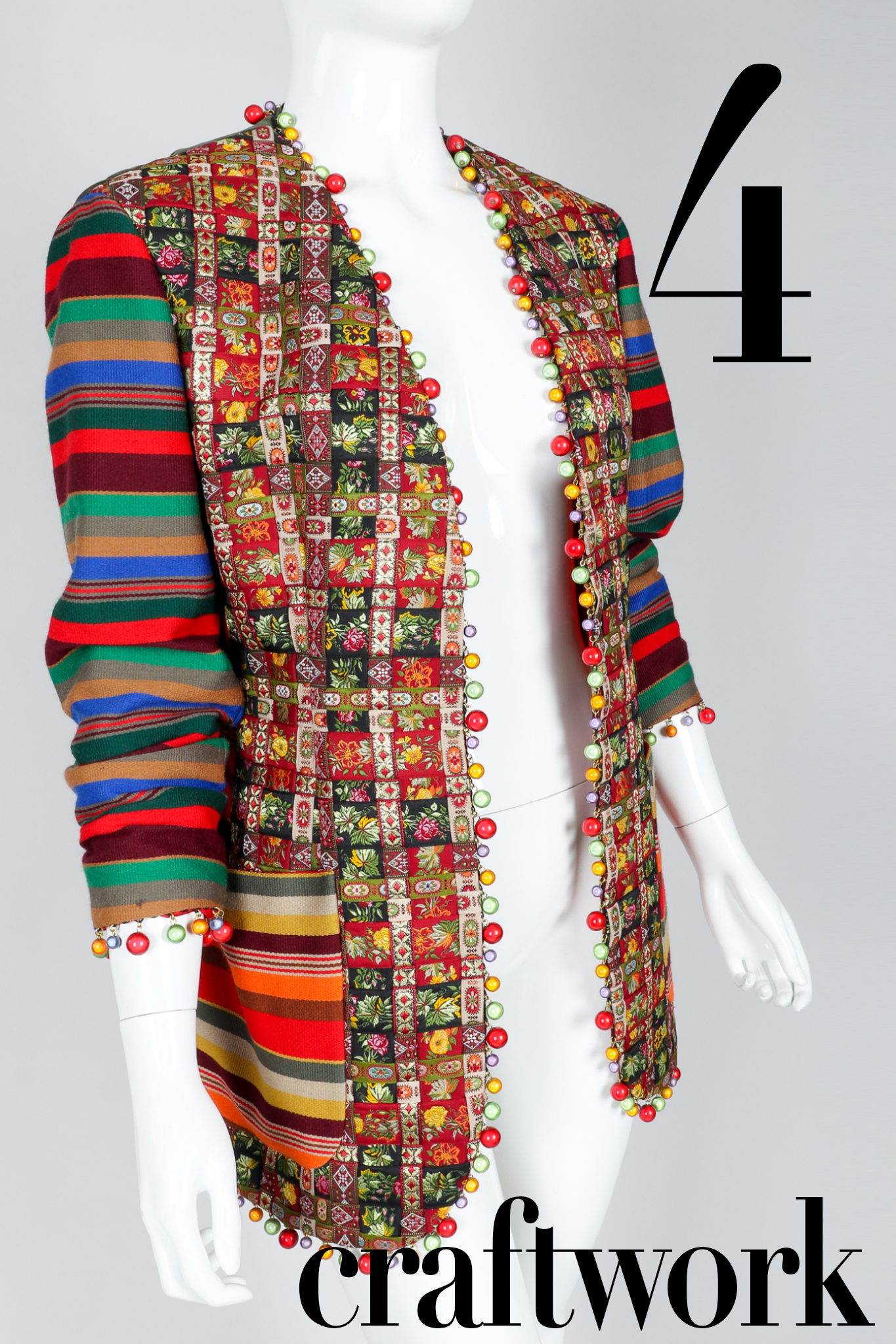 Recess DressCode 4. craftwork: vintage moschino rainbow woven ribbon beaded jacket on mannequin