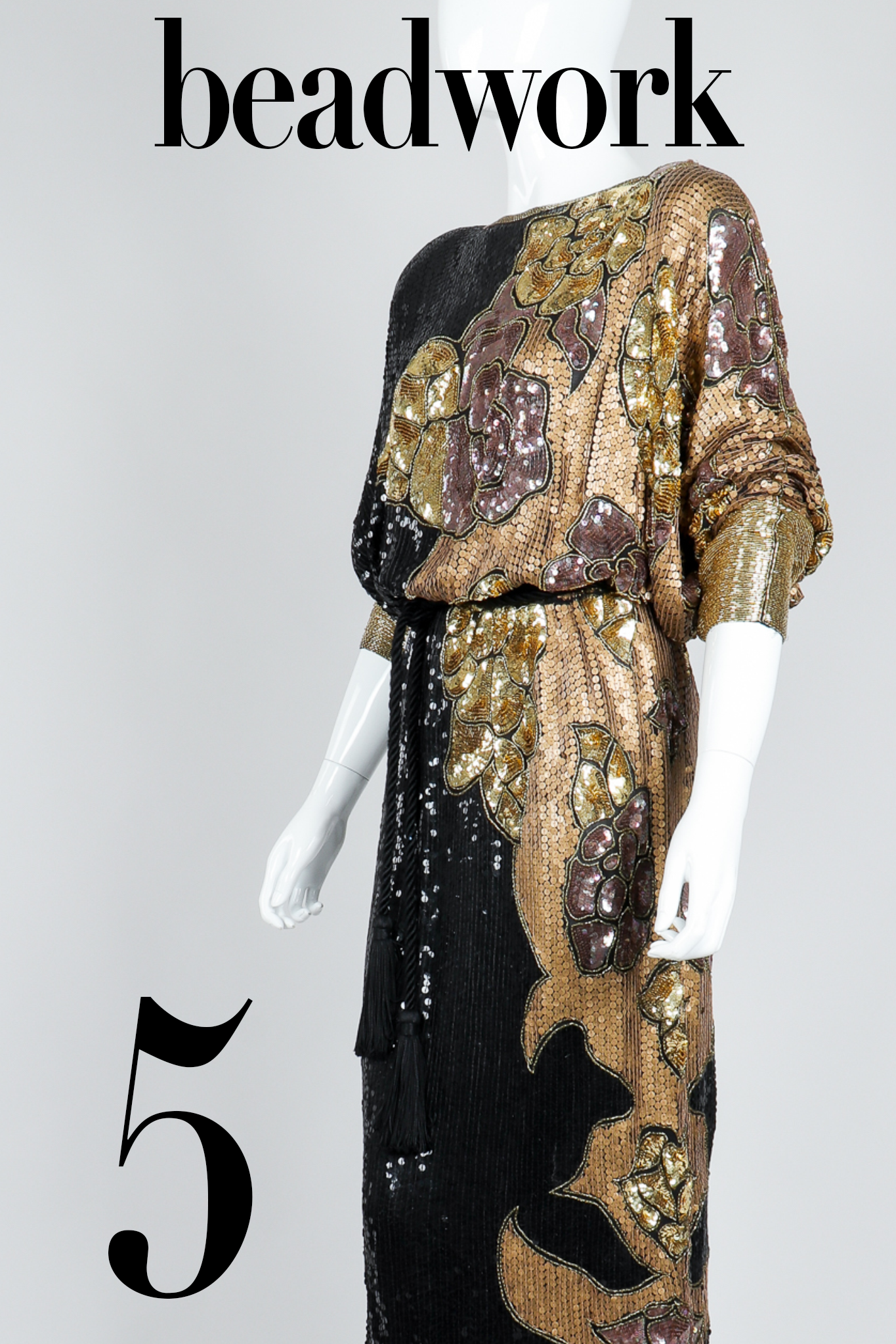 Recess DressCode 5. beadwork: vintage made in india silk sequin beaded dress on mannequin