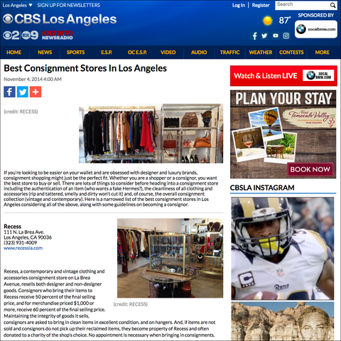Recess in CBS Local- Best Consignment Shops in Los Angeles