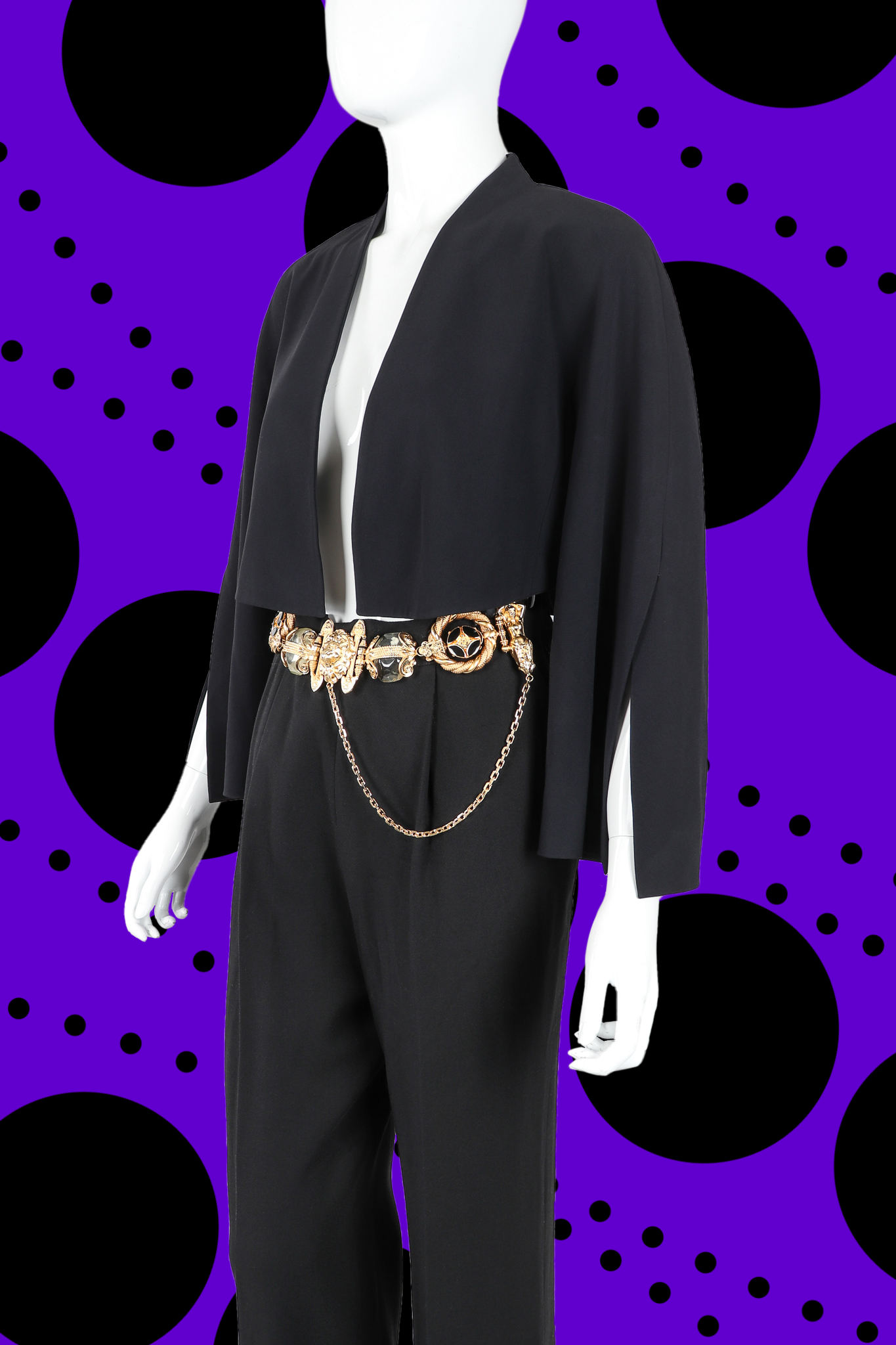 Recess Los Angeles Vintage Designer Consignment Halloween Black Goth lace Art Yayoi Kusama Gianfranco Ferre Suit Set