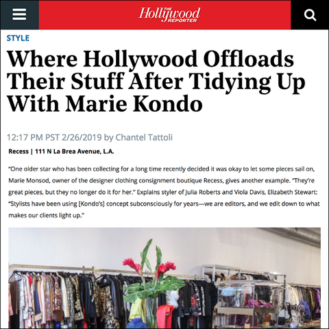 Recess in Hollywood Reporter Marie Kondo Vintage In LA Designer Consignment Fashion Los Angeles