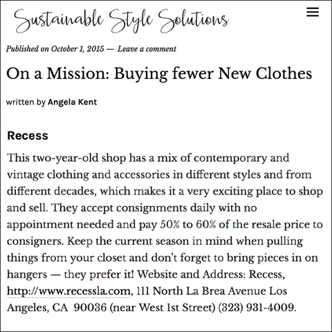 Recess in Sustainable Style Solutions Best Vintage In LA Designer Consignment Shopping Fashion Los Angeles