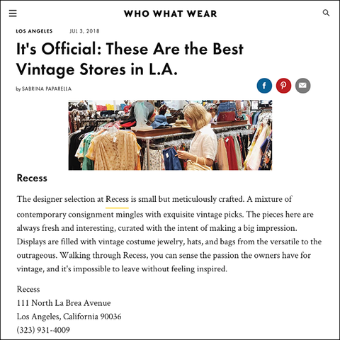 Recess in WhoWhatWear Best Vintage In LA Designer Consignment Shopping Fashion Los Angeles