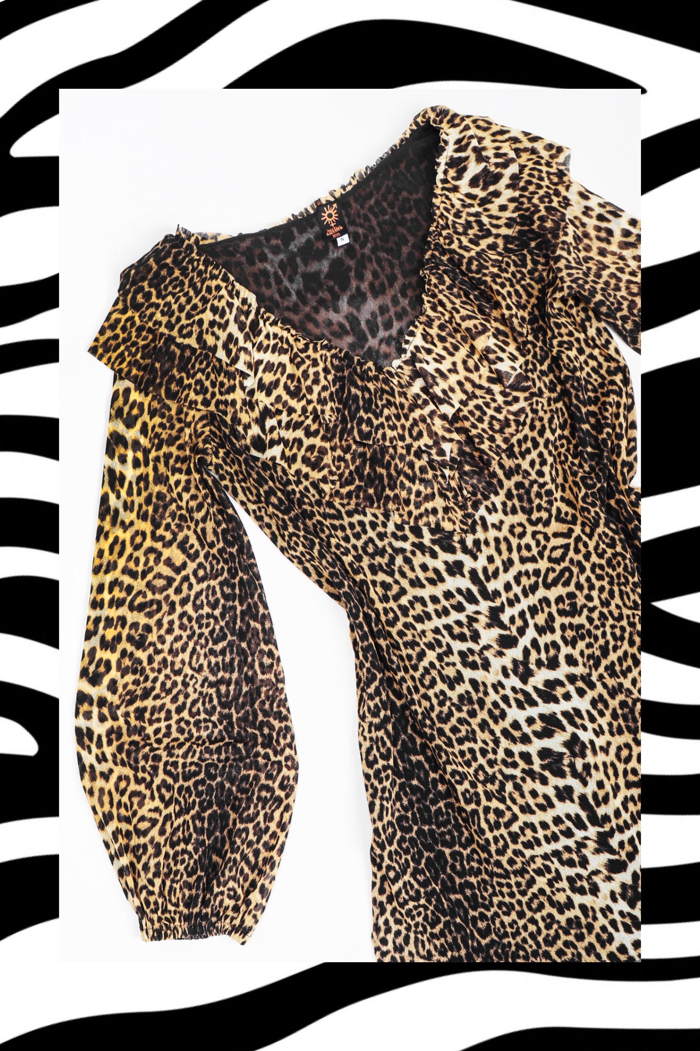  Recess DressCode Los Angeles Designer Consignment Vintage Wild Woven Silk Safari Jean Paul Gaultier Soleil Leopard Mesh Minidress Tunic