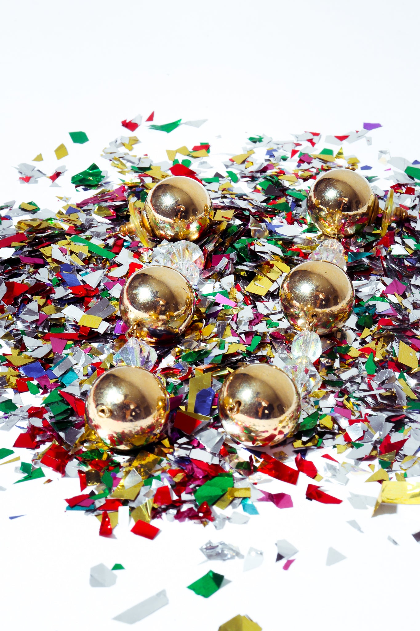 Recess Dresscode New Ear's Sparklers Unsigned Shiny Gold Ball Drop Earrings with confetti