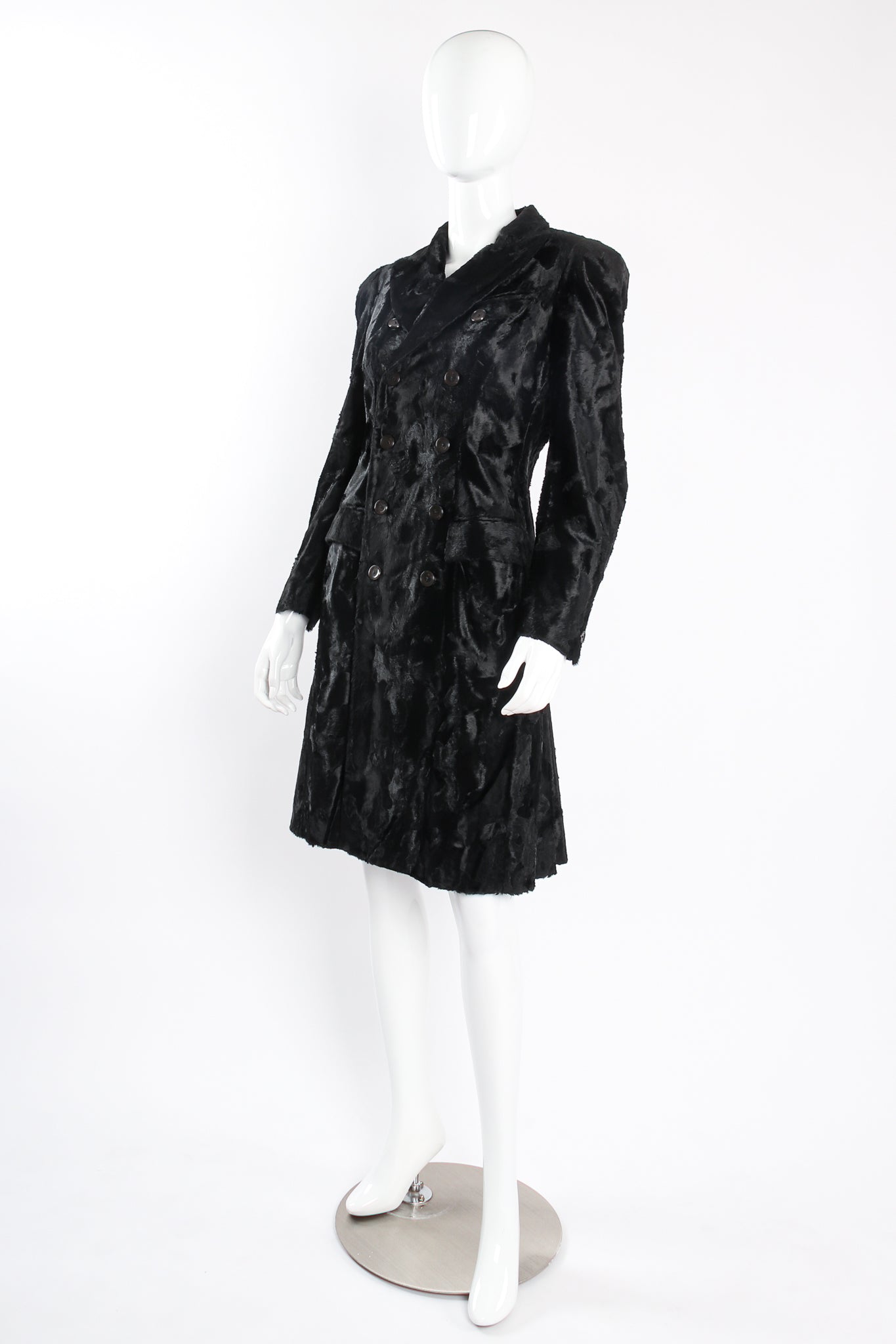 Faux Pony Panne Velvet Trench Coat