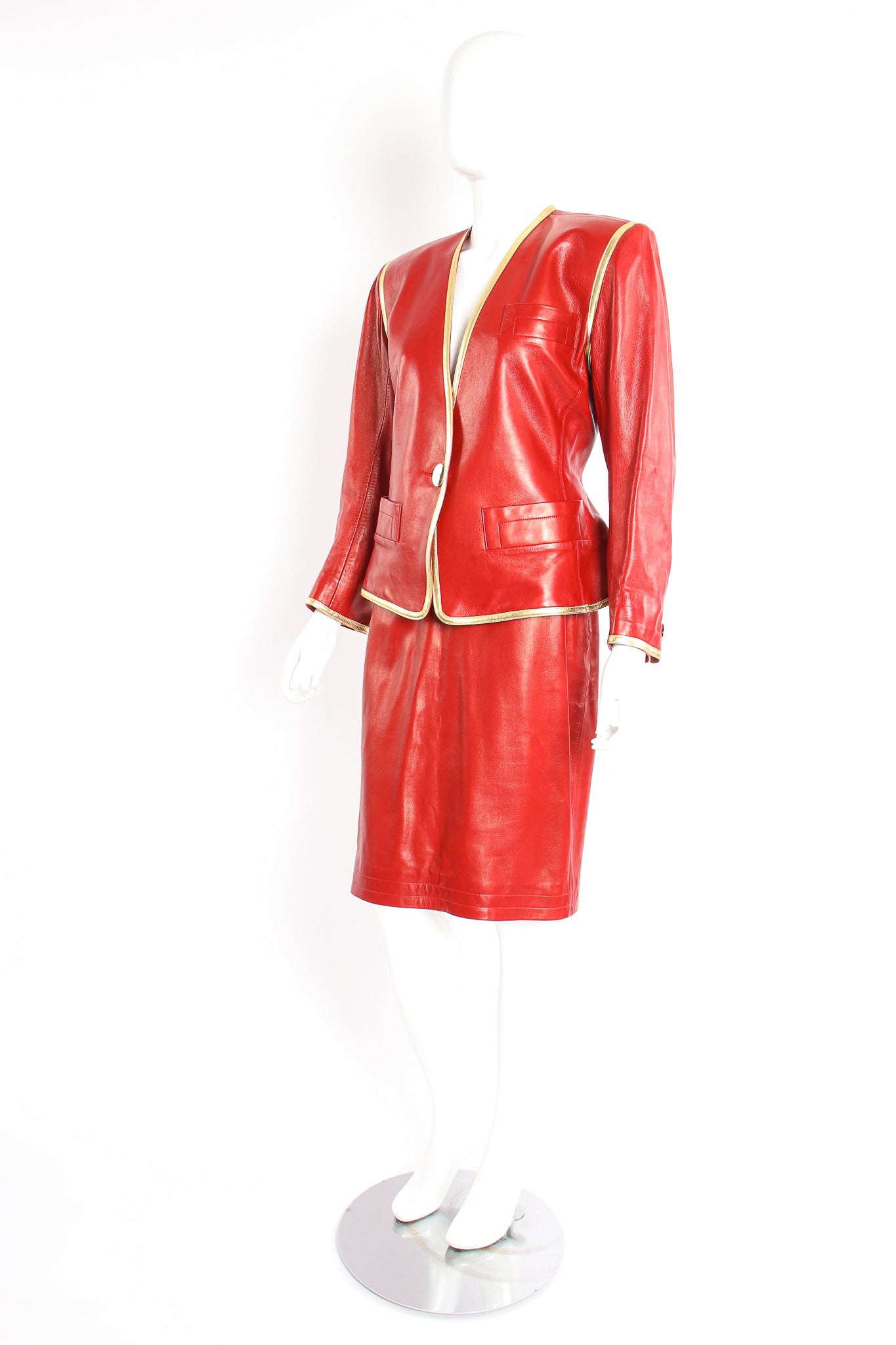 Vintage YSL Saint Laurent 1988 Collarless Red Skirt Suit – Recess