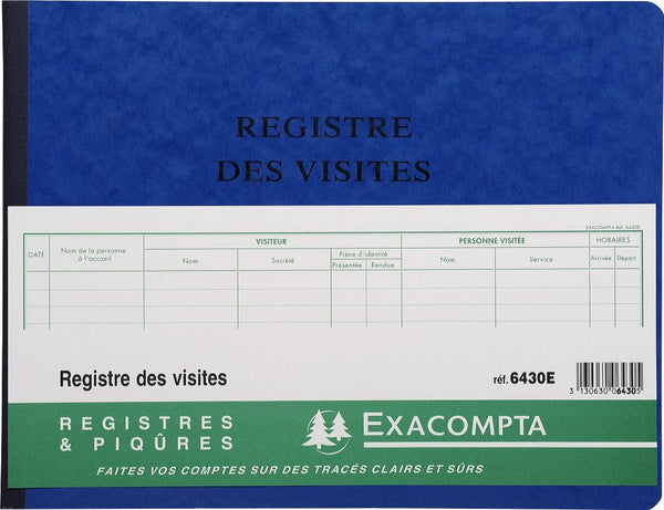 Exacompta 6430E Registre des visites 25 x 32cm 80 pages format horizontal 25 lignes 110 g/m²