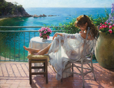 Vicente Romero's Pastel painting of beautiful women and landscape