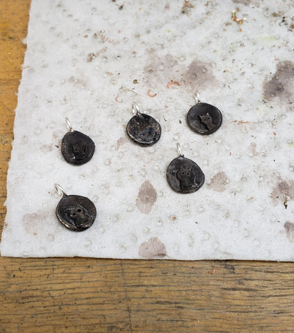 oxidized sterling silver charms, silver that is completely black