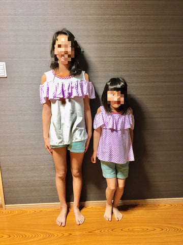 市松模様 藤紅色 姉妹おそろい服