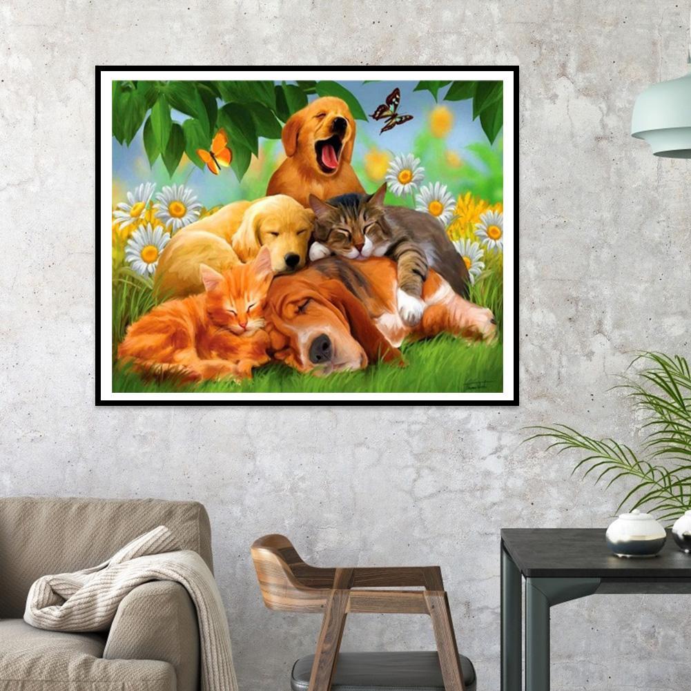 Lazy Dogs Cats Full Round Diamond Painting