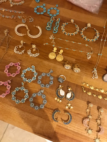 Soru Jewellery laid out ready to shoot behind the scenes of the summer 20189 collection photo shoot