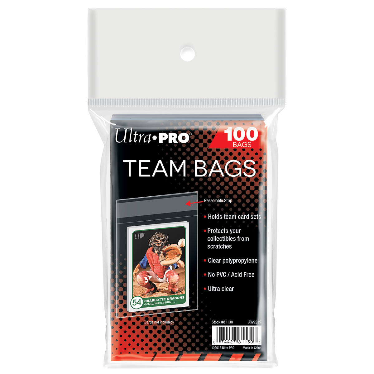 Resealable Strip Ultra Pro Clear Team Bags 100 Pack 