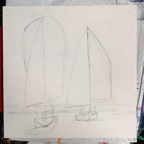 Dixie chick and Defiance sailboat Preliminary drawing