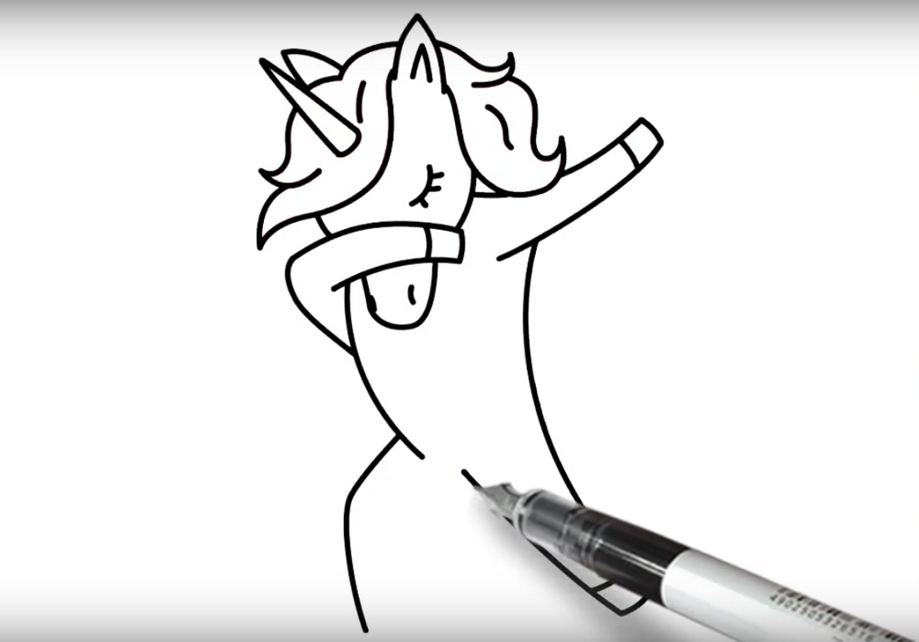 dessin licorne qui fait le dab jambe pliée