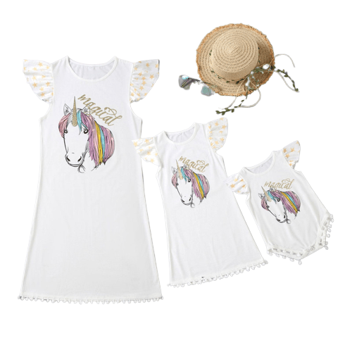 Vestidos de bebé flecos de unicornio para hija | Unicornio