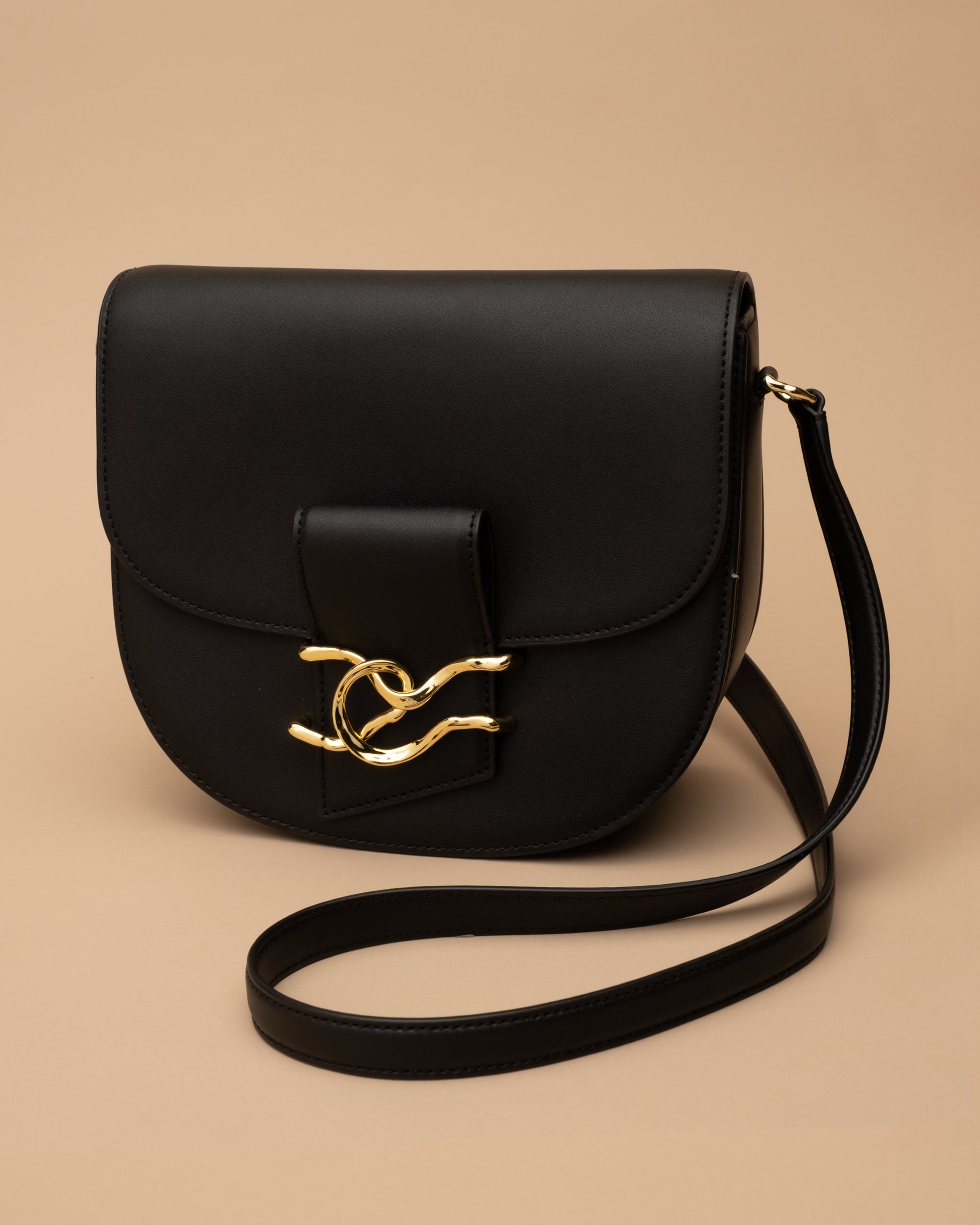Twisted Gold Black Leather Saddle Bag – ALEXIS BITTAR