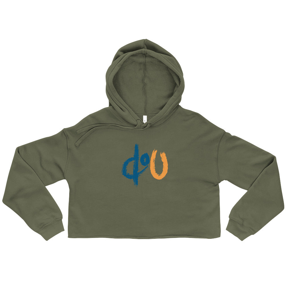 doU Women's Blue/Orange Logo Crop Hoodie (Military Green)