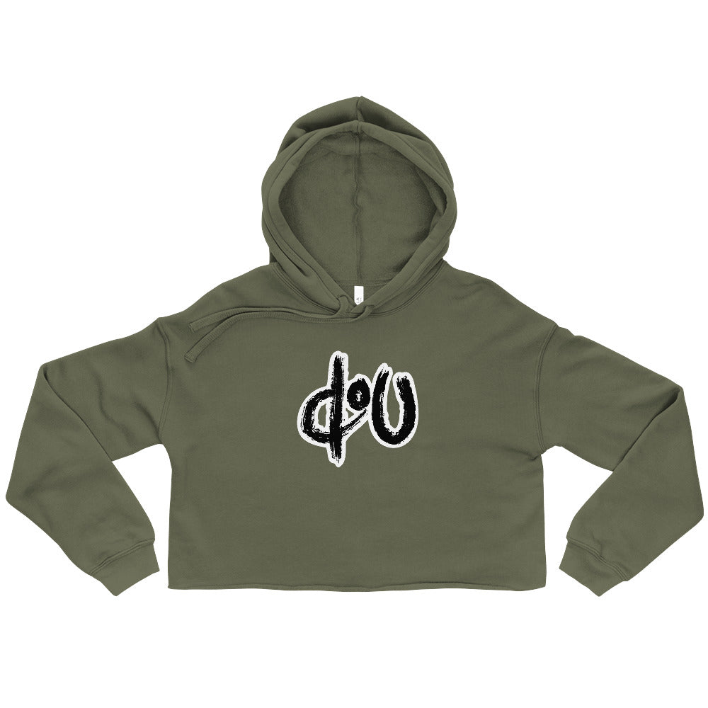 doU Women's Black Logo Crop Hoodie (Military Green)