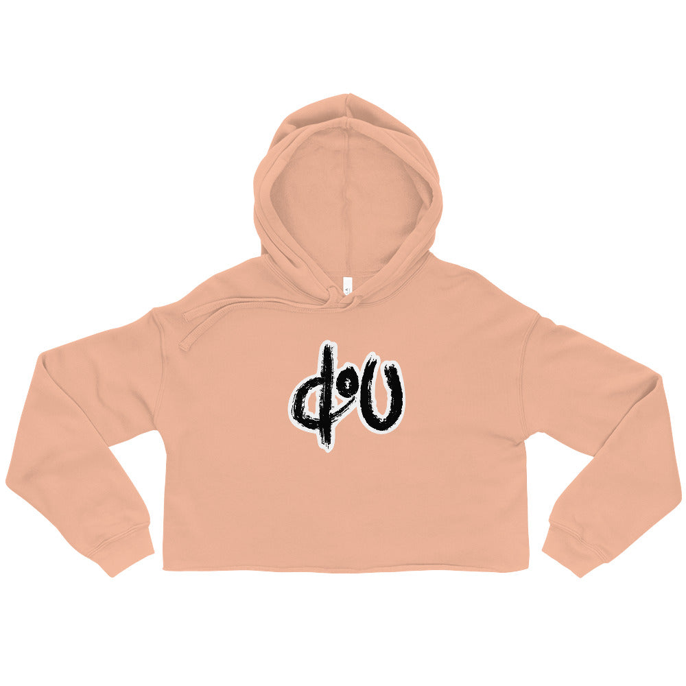 doU Women's Black Logo Crop Hoodie (Peach)