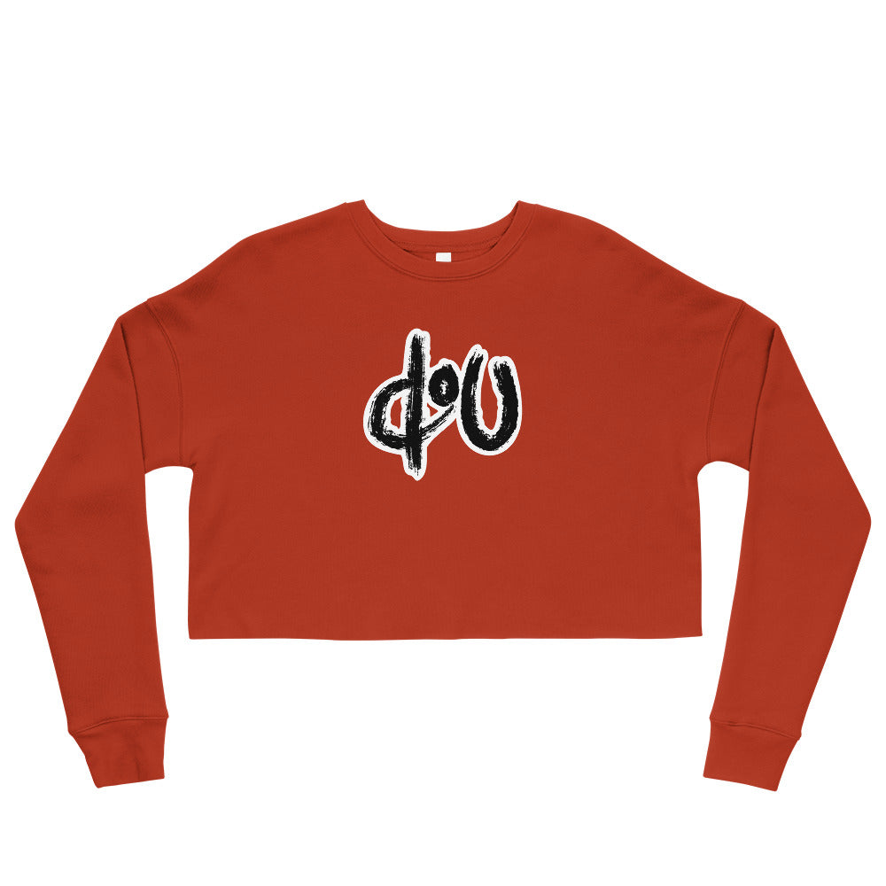 doU Women's Black Logo Crop Sweatshirt (Brick Red)