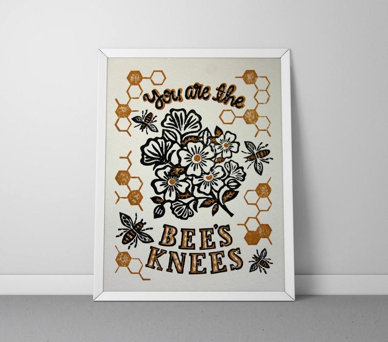 NC Made Holiday Gift Guide : You Are the Bees Knees Block Print by Lydia Kuekes