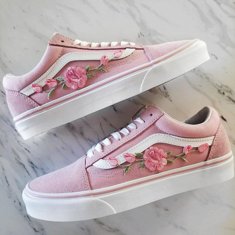 pink vans with roses