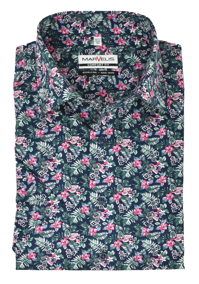 Marvelis Modern Fit Hemd floraler Print bügelfrei reine Baumwolle