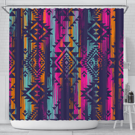 Colorful Boho Aztec Streaks Shower Curtain