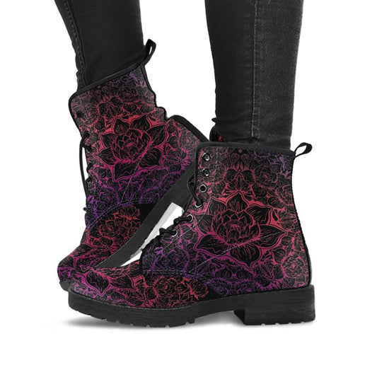 Pink Lotus Floral Decor Womens Boots