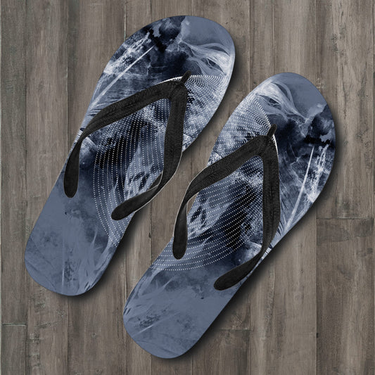 Grey Feathers Flip Flops