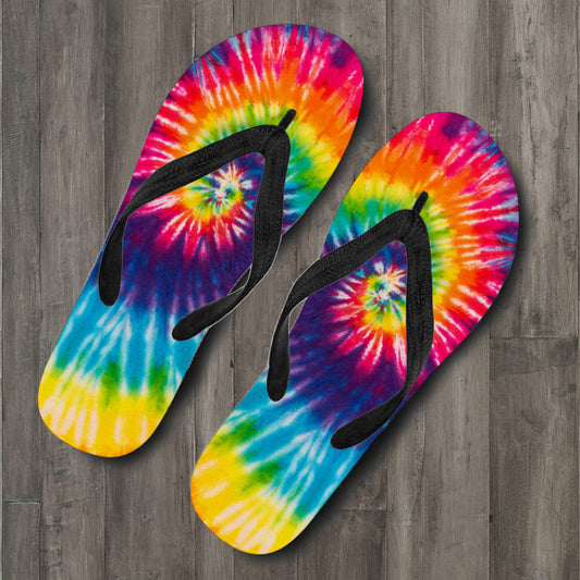 Colorful Tie Dye Spiral Flip Flops