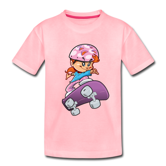 Skater Girl Cartoon Kids T-Shirt - pink