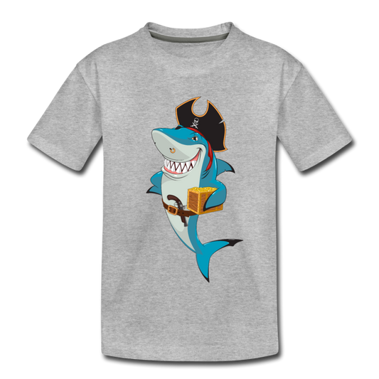 Shark Pirate Cartoon Kids T-Shirt - heather gray