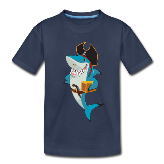 Shark Pirate Cartoon Kids T-Shirt - navy