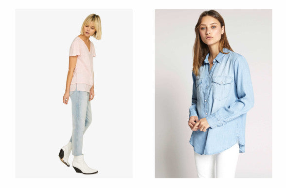 Sanctuary: The Camina Ruffle Tee and the Boyfriend for Life Shirt.