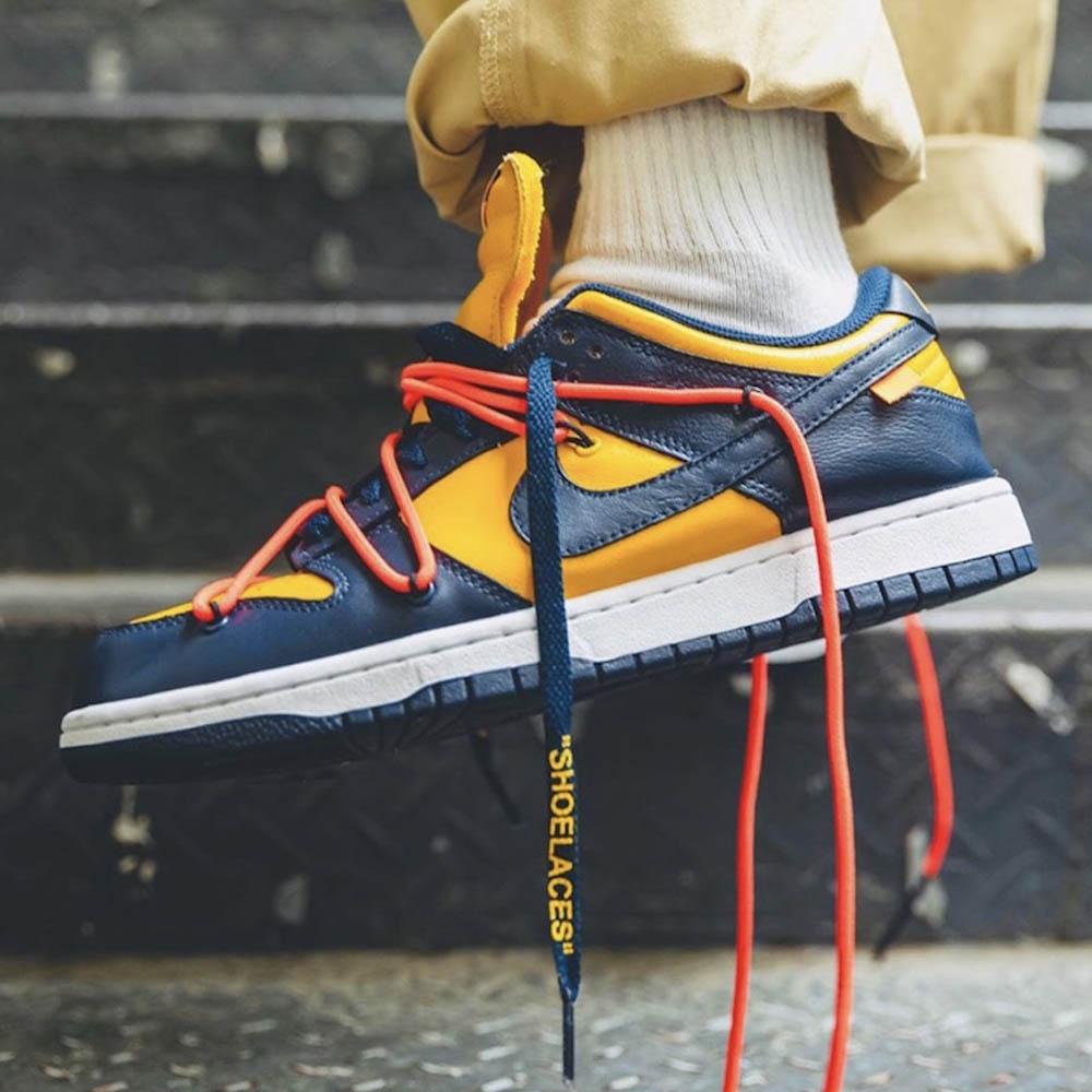 off white dunk low university gold