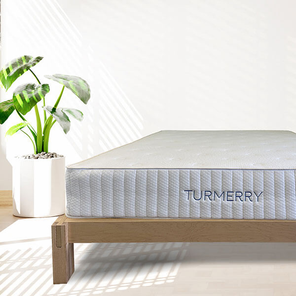 Natural Wood Bed Frame with turmerry egg crate mattress