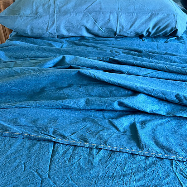 organic belgian linen sheet sets indigo blue