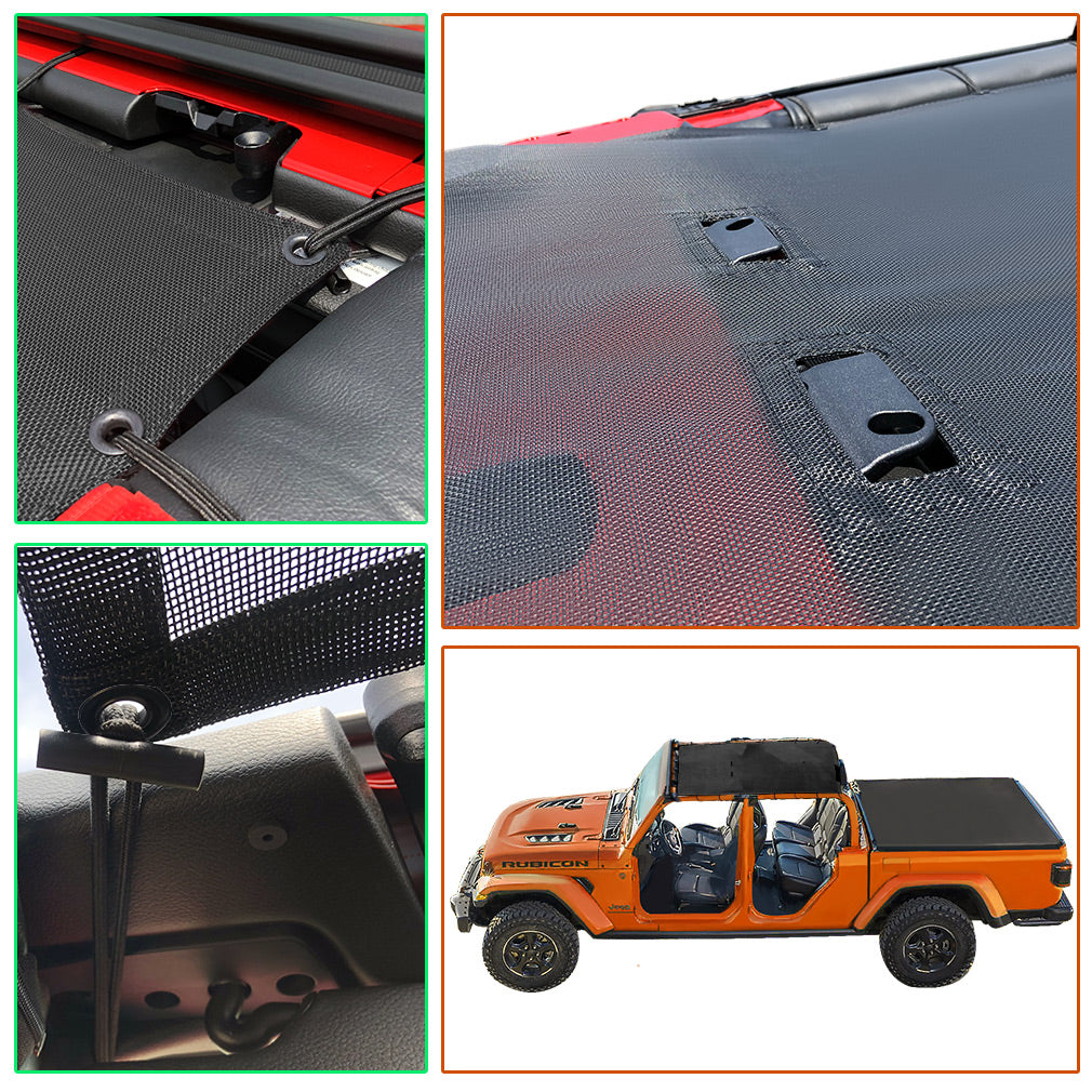 Alien Sunshade Jeep Gladiator Sun Shade Reduces Wind & Noise Universal Fit for Jeep Gladiator Accessories - 2018-Current Red - Front & Rear Mesh Sunshade for Jeep Gladiator 4 Door 