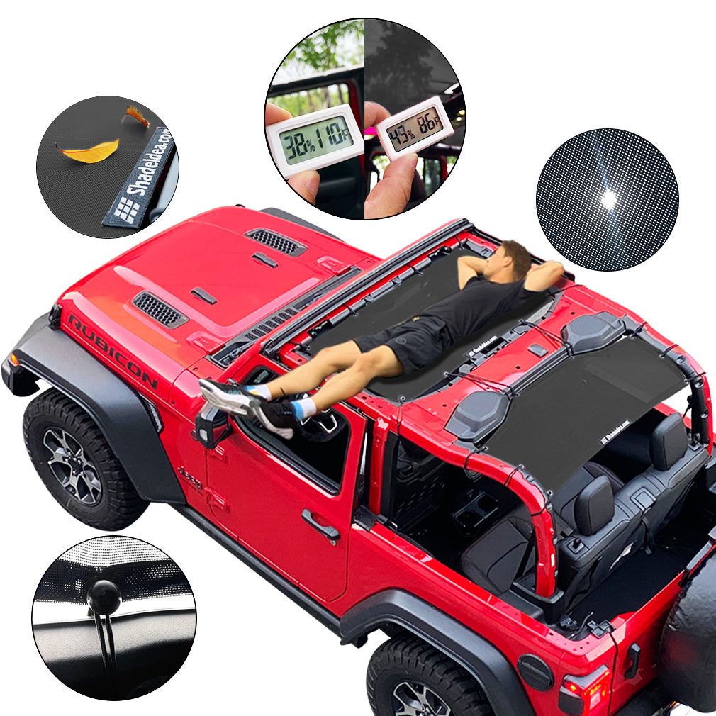 Shadeidea SunShade for Jeep Wrangler JL Unlimited 4 Door JLU Sun shade 2018-Current Top Front+Rear+Trunk-Orange Mesh Screen Cover UV Blocker with Grab Bag Storage Pouch-10 Years Lasting 