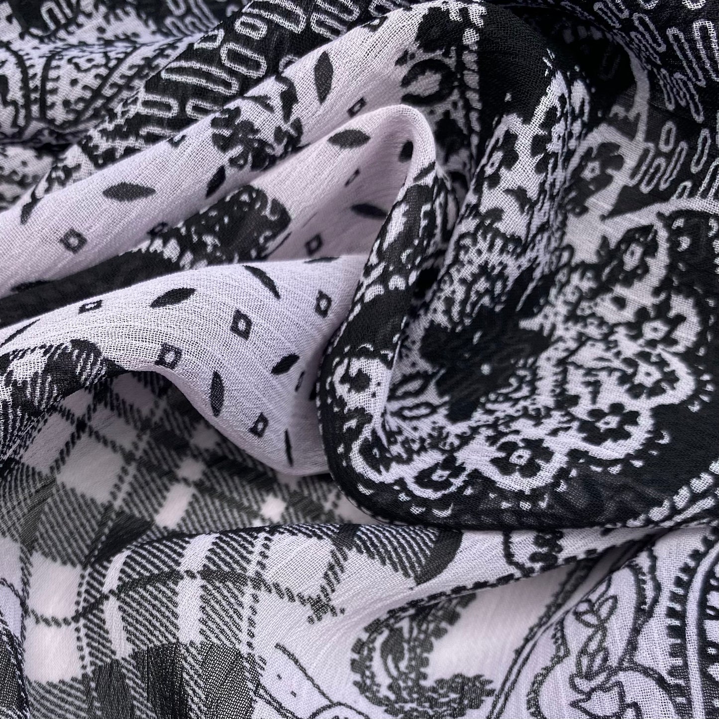 Paisley Crinkled Polyester Chiffon - 60” - Pink/Black