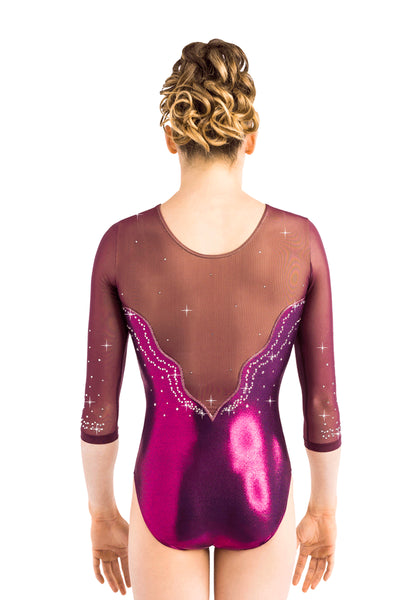 Ervy Mallory 34 Sleeved Leotard Aubergine Dark Amethyst And Old Pink Elite Gymnastics 