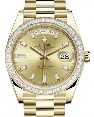 Rolex Day-Date 40 Yellow Gold Champagne Diamond Dial & Baguette Diamon NY WATCH LAB